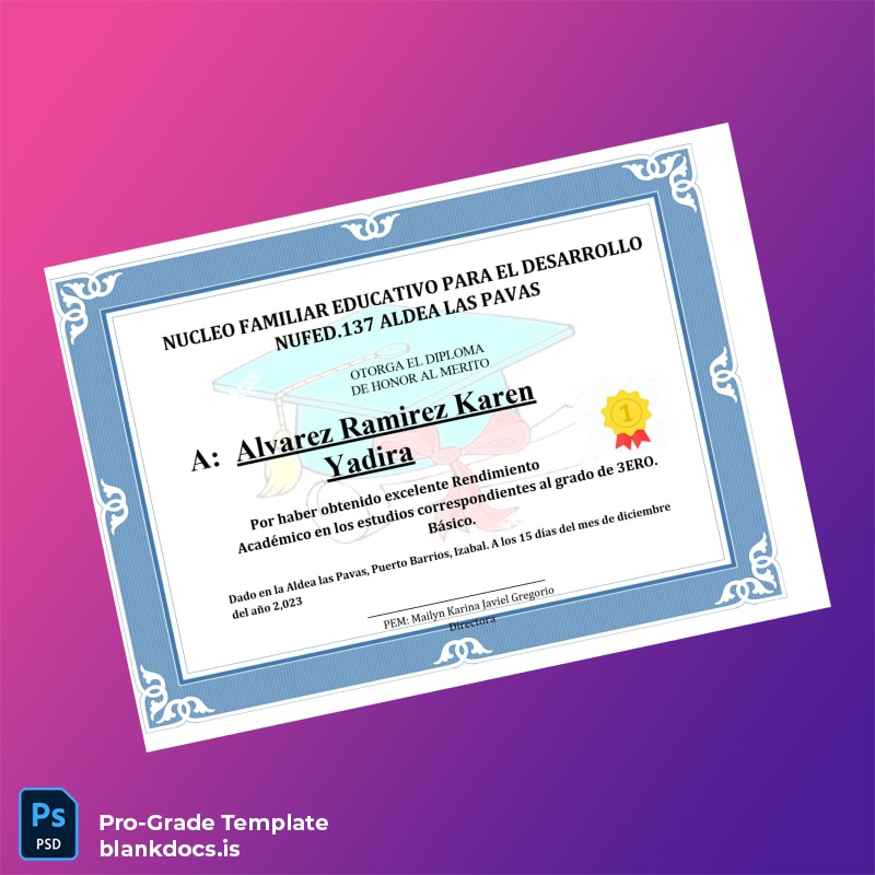 Blank Honduras NUFD. 13 Aldea Las Pavas Honor Diploma Document Preview - BlankDocs