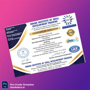 Blank India Indian Institute of Skill Development Training Diploma in Neuro Technician Assistant Document Preview - BlankDocs