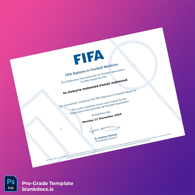 Blank Iran FIFA Diploma in Football Medicine Template Document Preview - BlankDocs