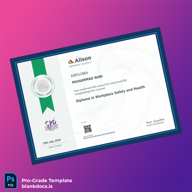 Blank Ireland Alison Diploma in Workplace Safety and Health Template Document Preview - BlankDocs
