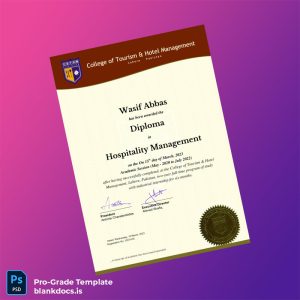Blank Pakistan Cothm College Diploma in Hospitality Management Document Preview - BlankDocs