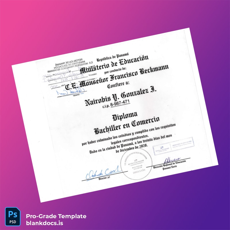 Blank Panama Instituto de Educación High School Diploma Template Document Preview - BlankDocs