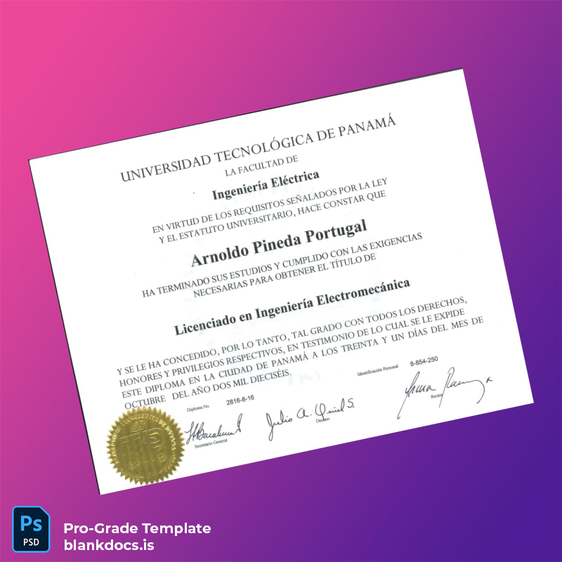 Blank Panama University Bachelor of Science in Electromechanical Engineering Template Document Preview - BlankDocs