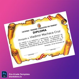 Blank Peru CETPRO _Madre Corazón de María_ Diploma in Textile Manufacturing Template Document Preview - BlankDocs