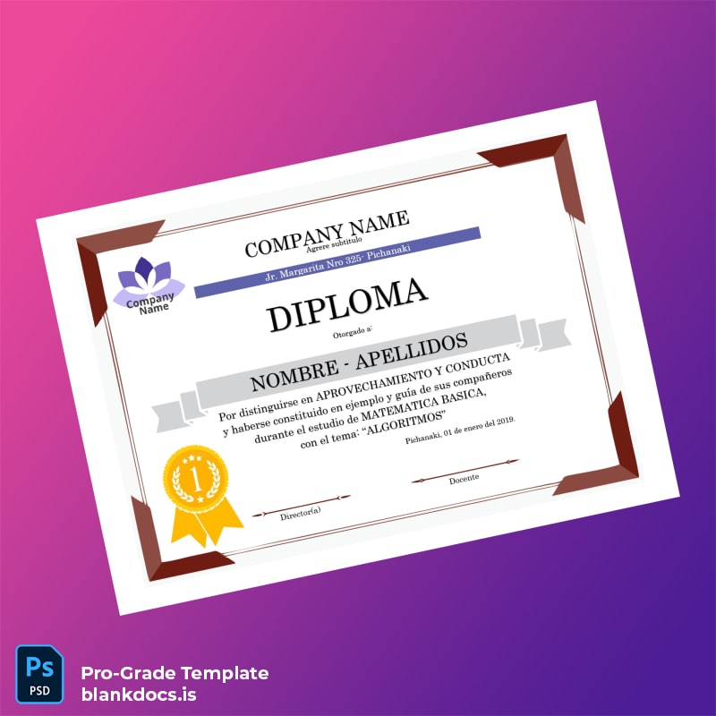 Blank Peru Company Name Diploma in Basic Mathematics Document Preview - BlankDocs