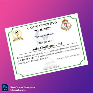 Blank Peru Escuela _Real Mida_ Diploma of Honor Template Document Preview - BlankDocs