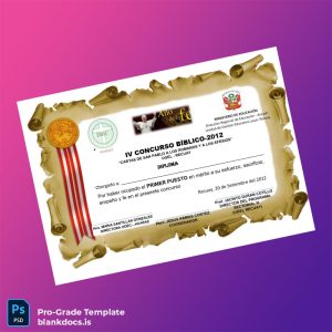 Blank Peru Huaraz Institute Diploma of Honor Document Preview - BlankDocs