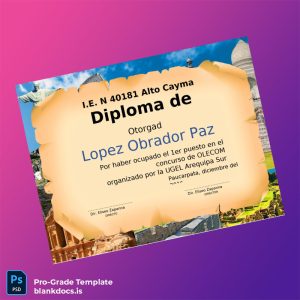 Blank Peru I.E. N 40181 Alto Cayma Diploma Template Document Preview - BlankDocs