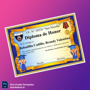 Blank Peru I.E. N° 20520 _San Nicolás_ Honor Diploma Document Preview - BlankDocs