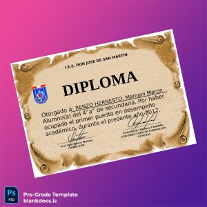 Blank Peru I.E.E. Don Jose de San Martin High School Diploma Document Preview - BlankDocs