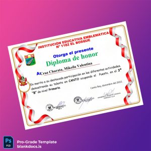 Blank Peru Institutional Educational Emblematic No 1182 El Bosque Honor Diploma Document Preview - BlankDocs