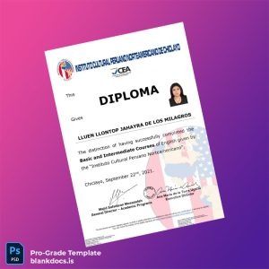 Blank Peru Instituto Cultural Peruano Norteamericano Diploma in Basic and Intermediate English Courses Document Preview - BlankDocs