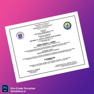 Blank Philippines Antonio O. Singco Senior High School High School Diploma Document Preview - BlankDocs