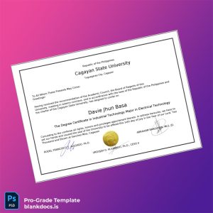 Blank Philippines Cagayan State University Degree Certificate in Industrial Technology Major in Electrical Technology Document Preview - BlankDocs