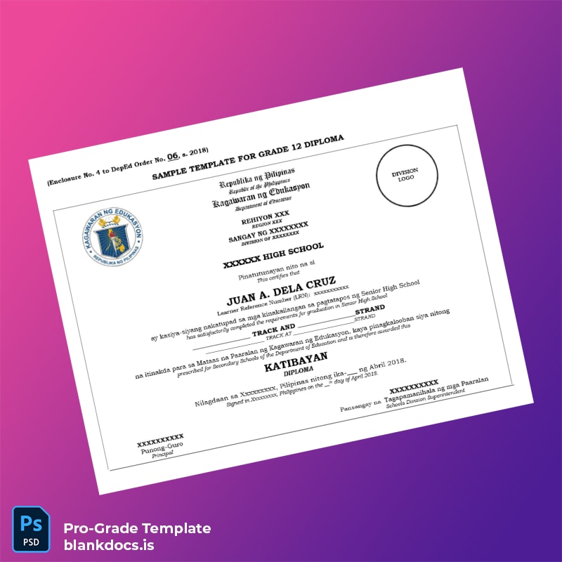 Blank Philippines Caraga National High School High School Diploma Document Preview - BlankDocs