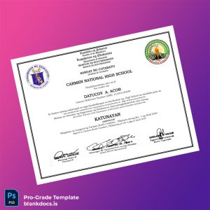 Blank Philippines Carmen National High School High School Diploma Document Preview - BlankDocs