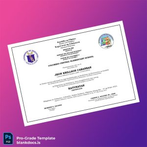 Blank Philippines Columbio Central Elementary School Elementary Completion Certificate Document Preview - BlankDocs