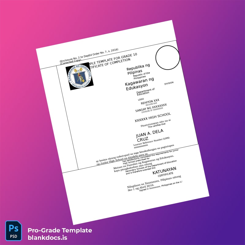 Blank Philippines Department of Education High School Diploma Template page 5 Document Preview - BlankDocs