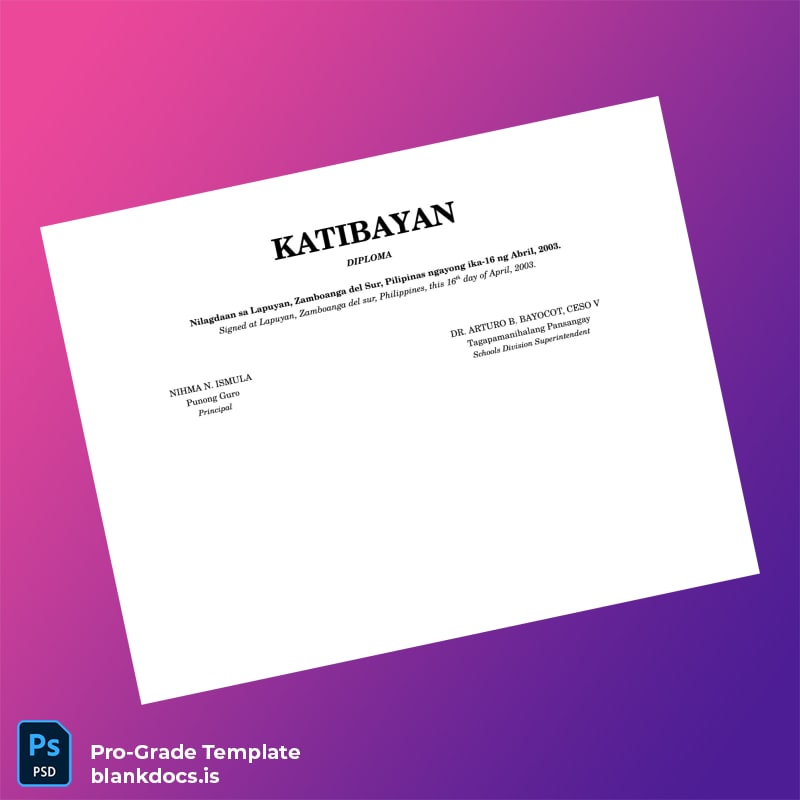 Blank Philippines Lapuyan National High School High School Diploma page 3 Document Preview - BlankDocs