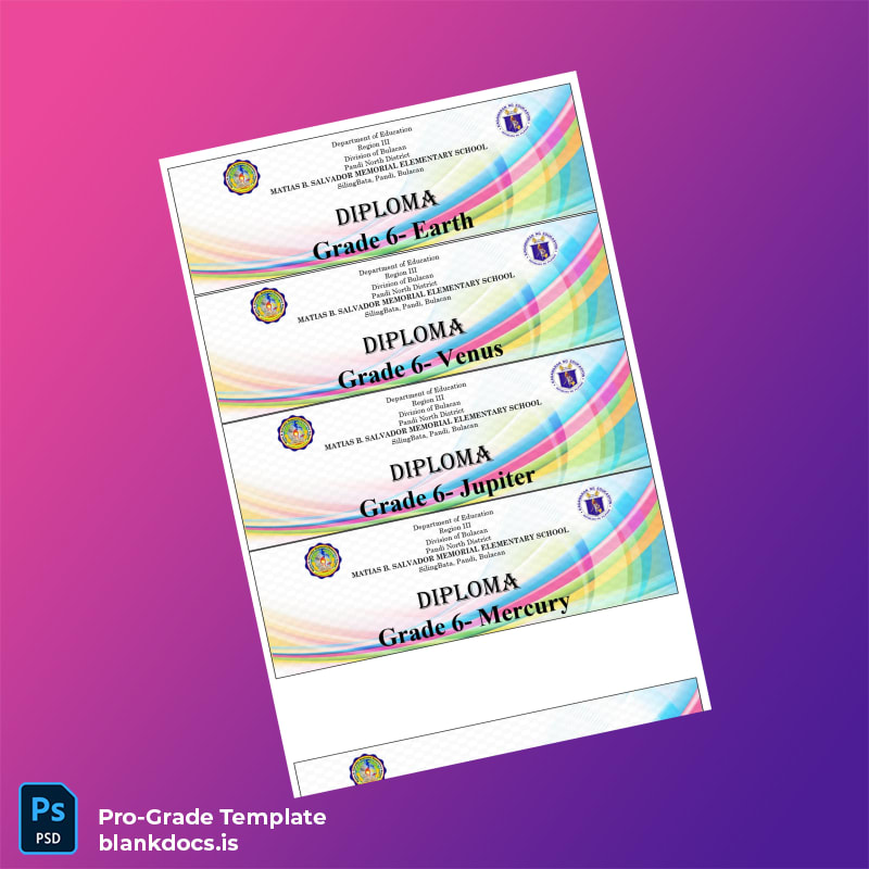Blank Philippines Matias B. Salvador Memorial Elementary School Kindergarten and Grade 6 Diploma Template Document Preview - BlankDocs