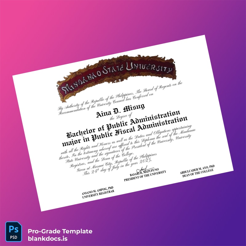 Blank Philippines Mindanao State University Bachelor of Public Administration Template Document Preview - BlankDocs