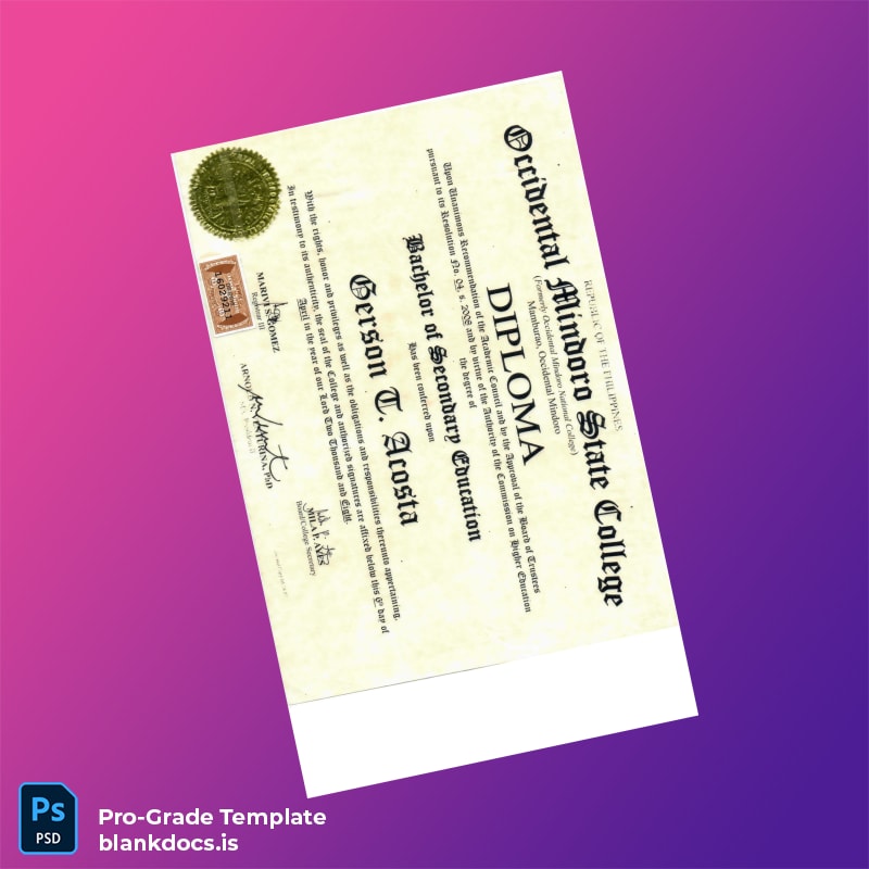 Blank Philippines Occidental Mindoro State College Bachelor of Secondary Education Template Document Preview - BlankDocs