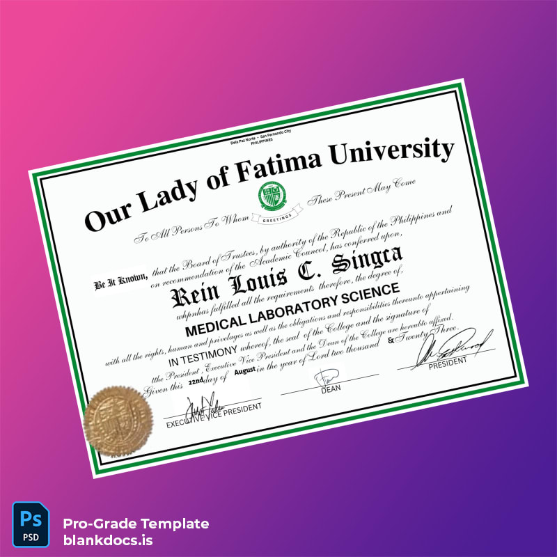 Blank Philippines Our Lady of Fatima University Bachelor of Science in Medical Laboratory Science Template Document Preview - BlankDocs