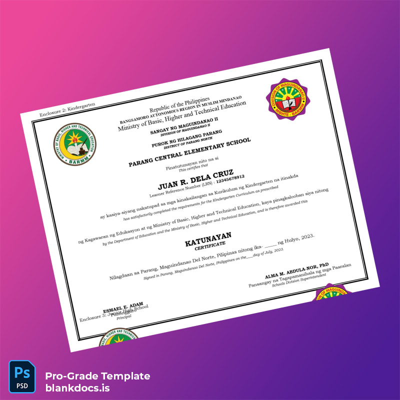 Blank Philippines Parang Central Elementary School Elementary Level (Grade 6) Diploma page 2 Document Preview - BlankDocs