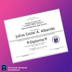 Blank Philippines Valencia National High School High School Diploma Document Preview - BlankDocs