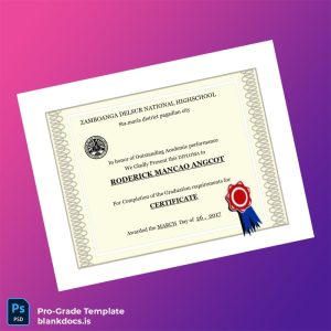 Blank Philippines Zamboanga Delsur National Highschool Certificate Template Document Preview - BlankDocs