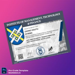 Blank Portugal Institute of Management Technology & Finance Diploma in Digital Transformation and Operational Excellence Document Preview - BlankDocs