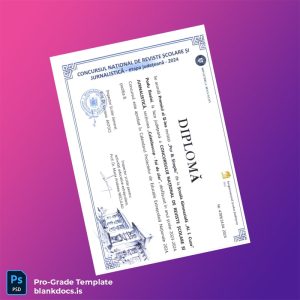 Blank Romania Al I. Cuza National School Diploma in Journalism Certificate Document Preview - BlankDocs