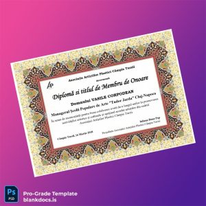 Blank Romania Asociatia Artistilor Plastici Campia Turzii Honorary Member Diploma Template Document Preview - BlankDocs