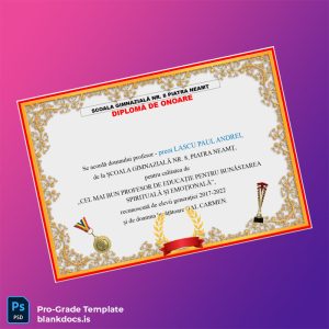 Blank Romania Şcoala Gimnazială Nr. 8 Piatra Neamţ Honorary Diploma Template Document Preview - BlankDocs