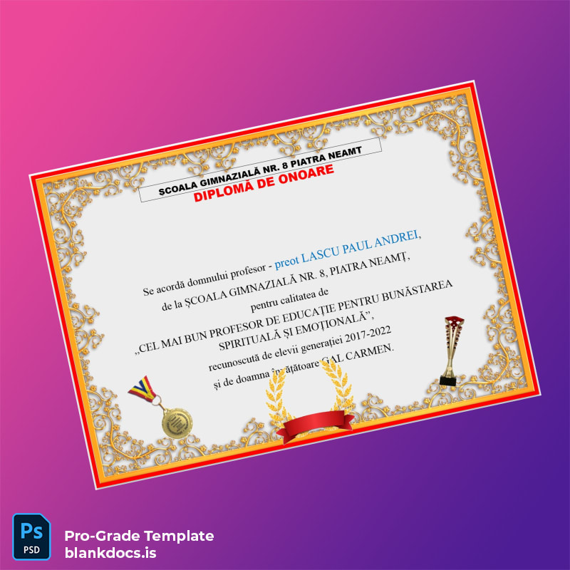Blank Romania Şcoala Gimnazială Nr. 8 Piatra Neamţ Honorary Diploma Template Document Preview - BlankDocs