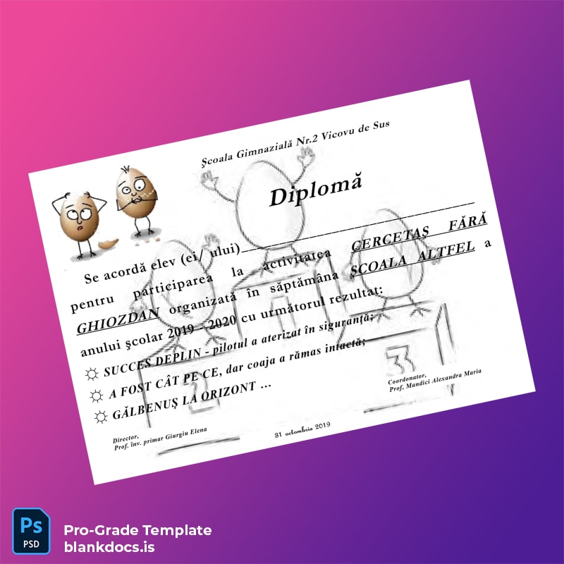 Blank Romania Şcoala Gimnazială Nr.2 Vicovu de Sus Participation Diploma Template Document Preview - BlankDocs