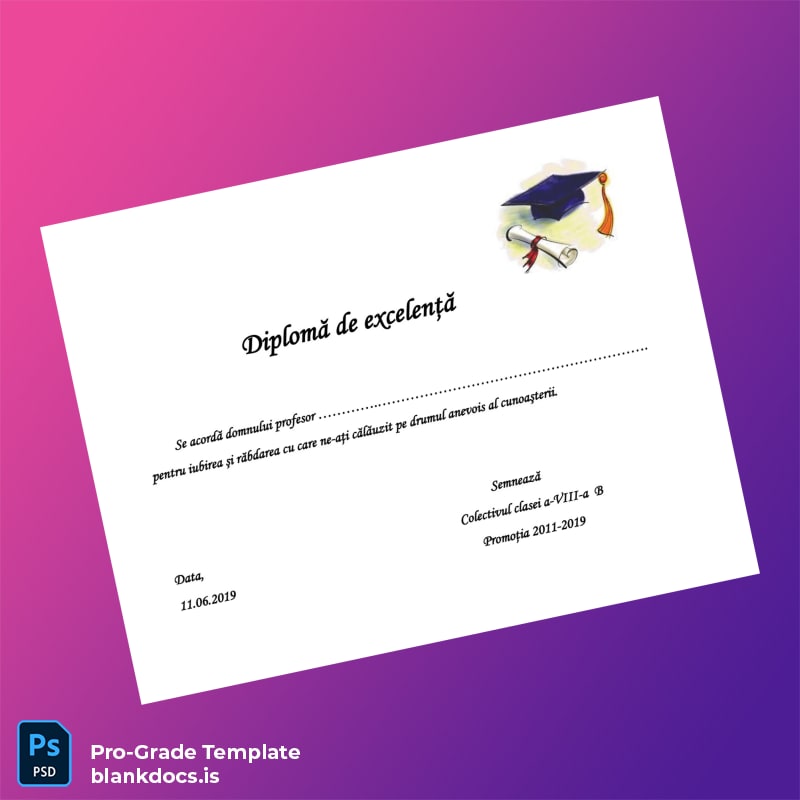 Blank Romania Diploma of Excellence for Professor Template Document Preview - BlankDocs