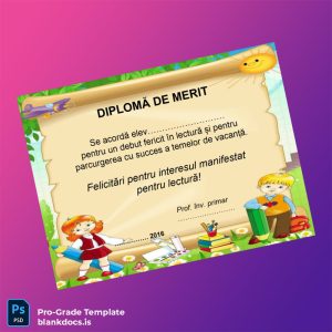 Blank Romania Diploma of Merit for Reading Certificate Document Preview - BlankDocs