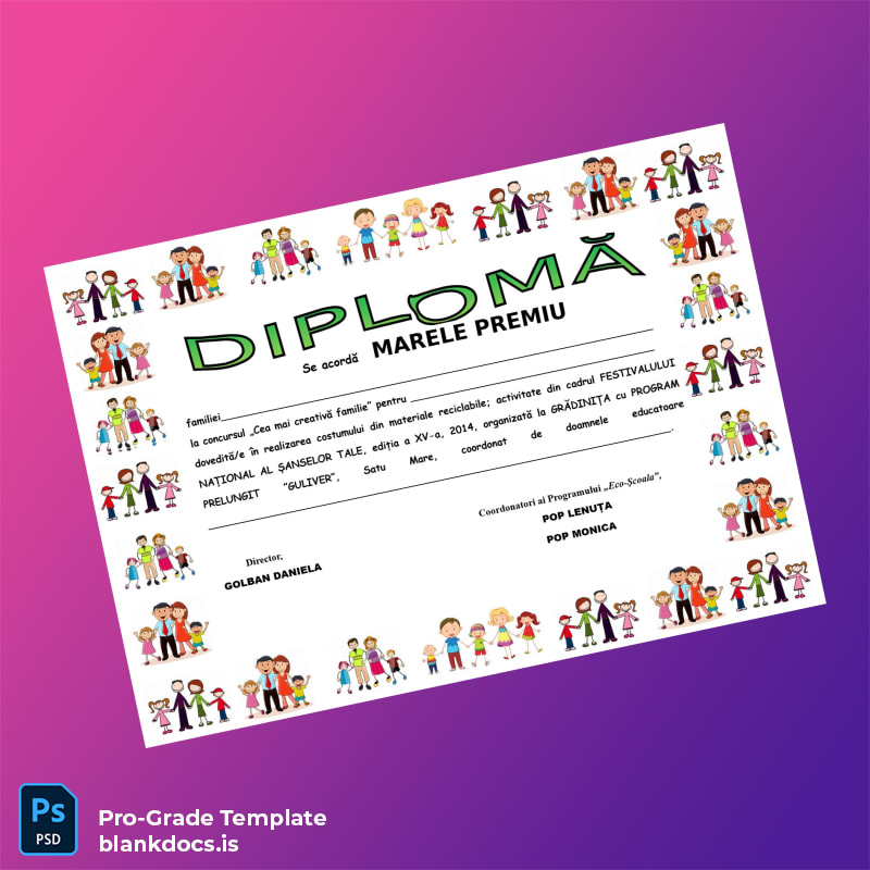 Blank Romania Guliver Kindergarten Eco Costume Diploma Document Preview - BlankDocs