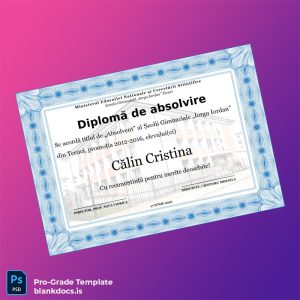 Blank Romania Iorgu Iordan School Graduate Diploma Document Preview - BlankDocs