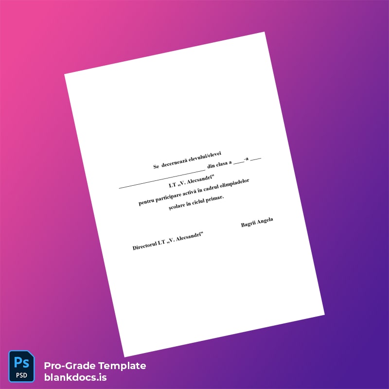 Blank Romania LT _V. Alecsandri_ Acknowledgment Certificate Template Document Preview - BlankDocs