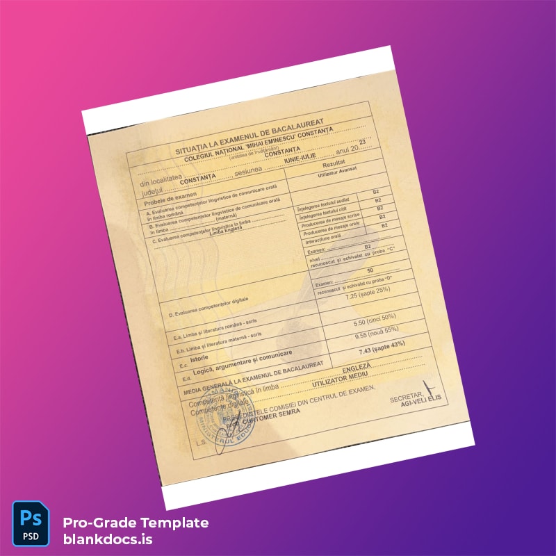Blank Romania Liceul Teoretic Internațional de Informatică High School Diploma page 2 Document Preview - BlankDocs