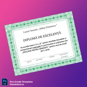 Blank Romania Liceul Teoretic Mihai Eminescu Diploma of Excellence Document Preview - BlankDocs