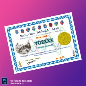 Blank Romania Radioclub _ADMIRA_ Arad Gold Award Certificate Document Preview - BlankDocs