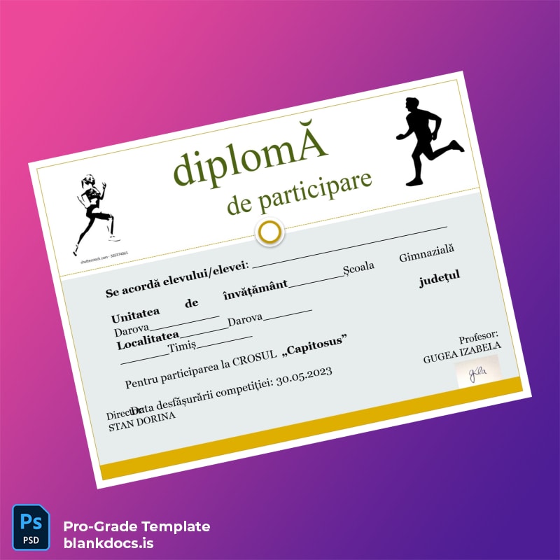 Blank Romania School Gymnasium Diploma Template Document Preview - BlankDocs
