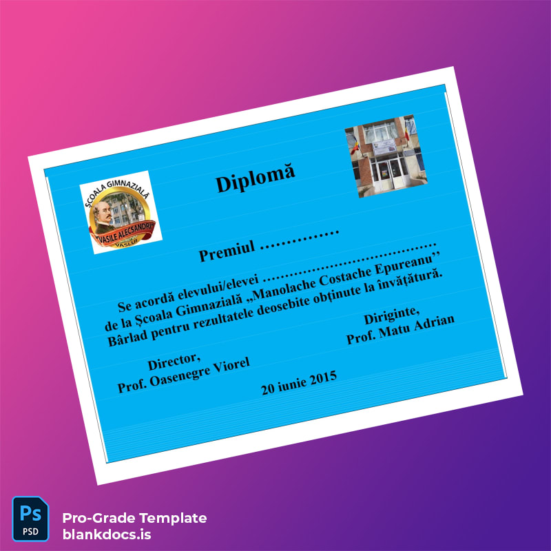 Blank Romania Scoala Gimnaziala Manolache Costache Epureanu Diploma Template Document Preview - BlankDocs