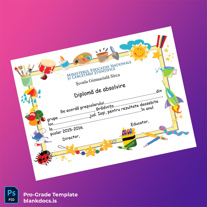 Blank Romania Scola Gimnaziala Sirca Preschool Diploma Template Document Preview - BlankDocs