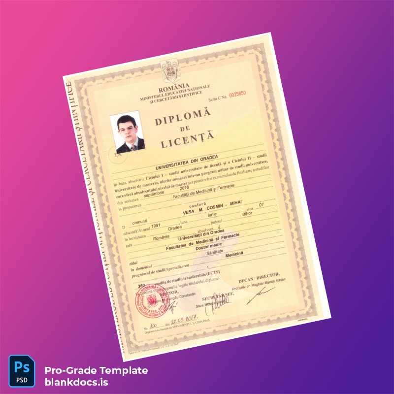 Blank Romania University of Oradea Doctor of Medicine Template Document Preview - BlankDocs