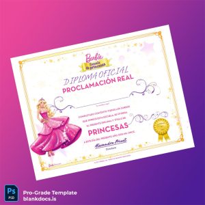 Blank Spain Barbie Princess School Princess Diploma Template Document Preview - BlankDocs