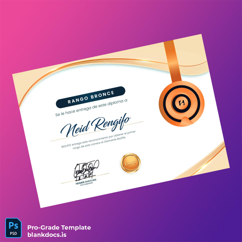 Blank Spain Bioliffe Bronze Rank Diploma Template Document Preview - BlankDocs